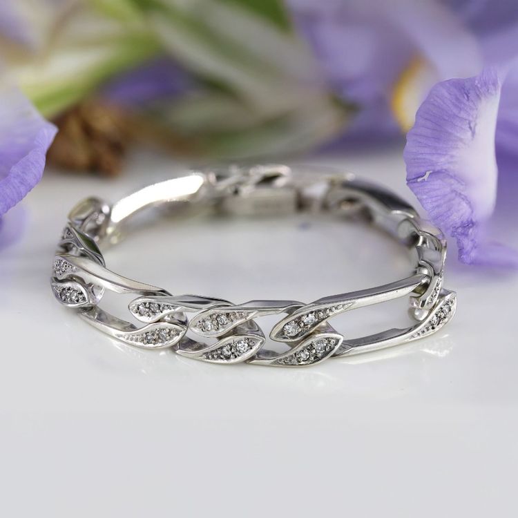 Bracelet gourmette or blanc diamants