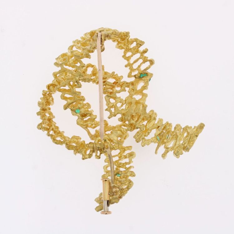 Broche noeud émeraudes or jaune rétro