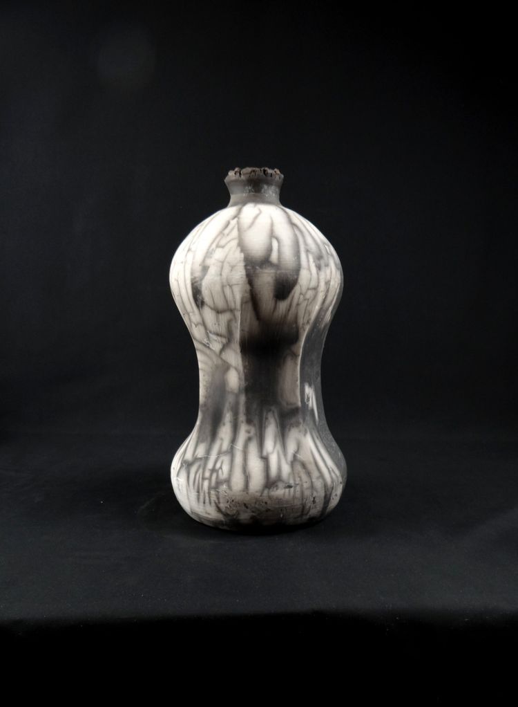 Contemporary Raku stoneware bottle vase signed Kamel Boubekeur 2018