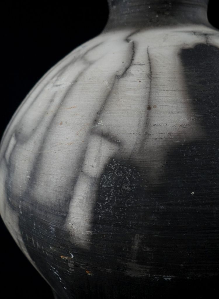 Contemporary Raku stoneware bottle vase signed Kamel Boubekeur 2018