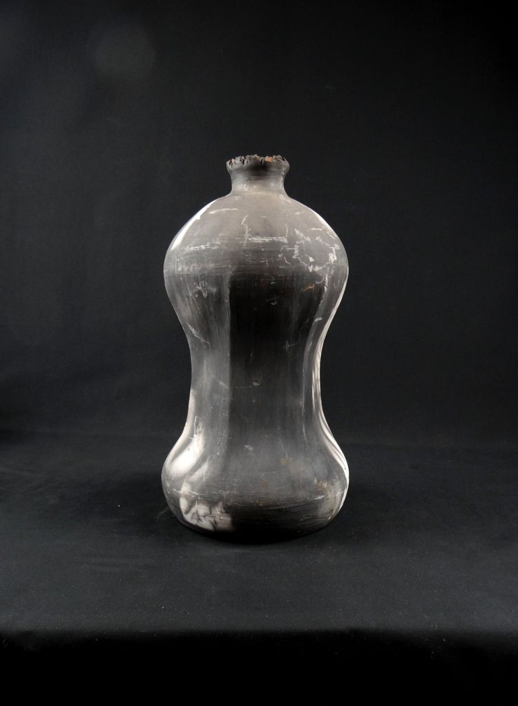 Contemporary Raku stoneware bottle vase signed Kamel Boubekeur 2018