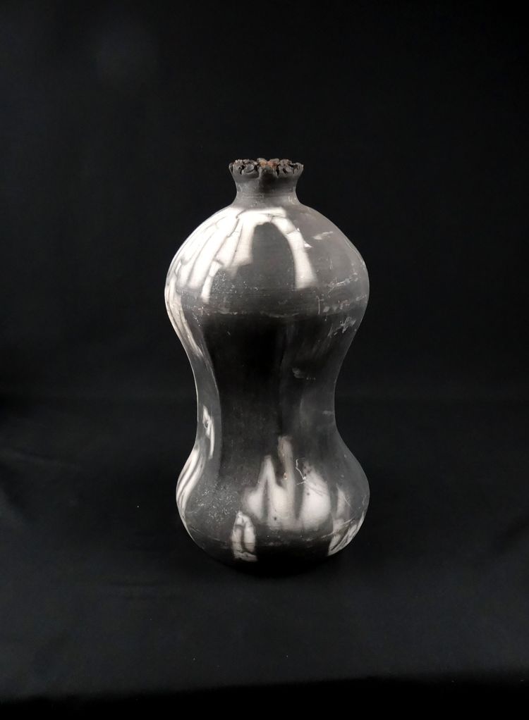 Contemporary Raku stoneware bottle vase signed Kamel Boubekeur 2018