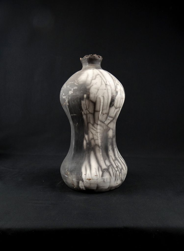 Contemporary Raku stoneware bottle vase signed Kamel Boubekeur 2018