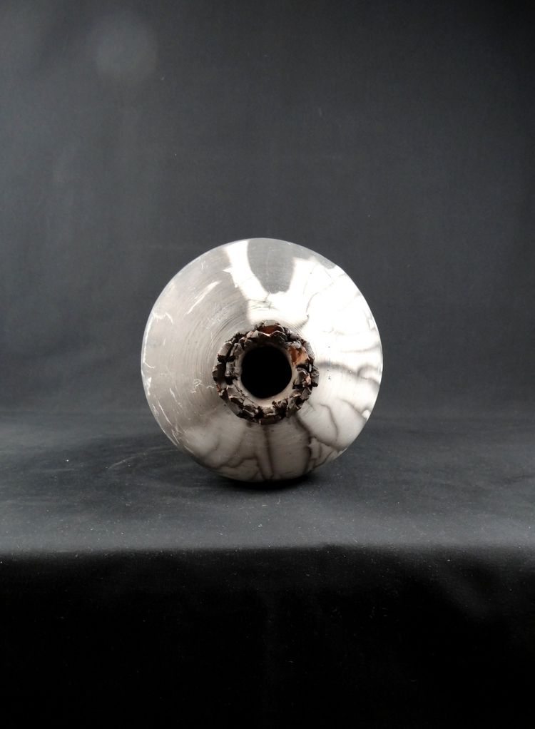 Contemporary Raku stoneware bottle vase signed Kamel Boubekeur 2018