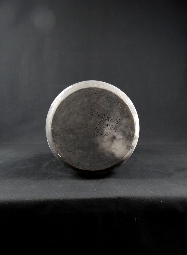 Contemporary Raku stoneware bottle vase signed Kamel Boubekeur 2018