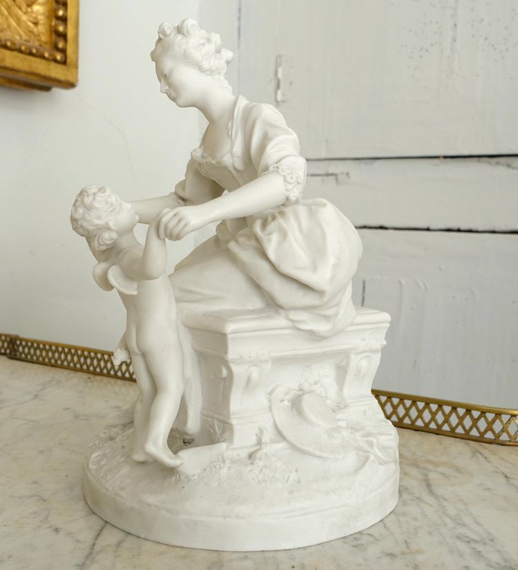 Manufacture de Sèvres : scena galante del XVIII secolo - la lezione dell'amore, biscotto firmato