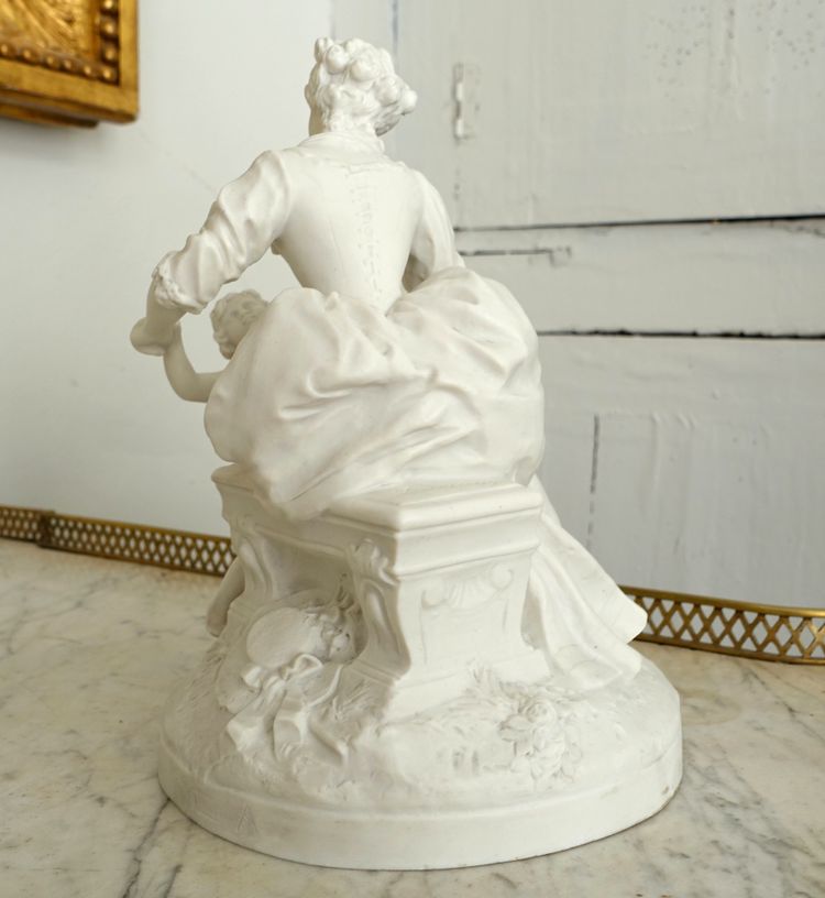 Manufacture de Sèvres : scena galante del XVIII secolo - la lezione dell'amore, biscotto firmato