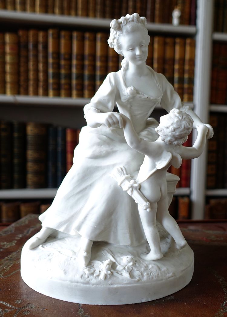 Manufacture de Sèvres : scena galante del XVIII secolo - la lezione dell'amore, biscotto firmato