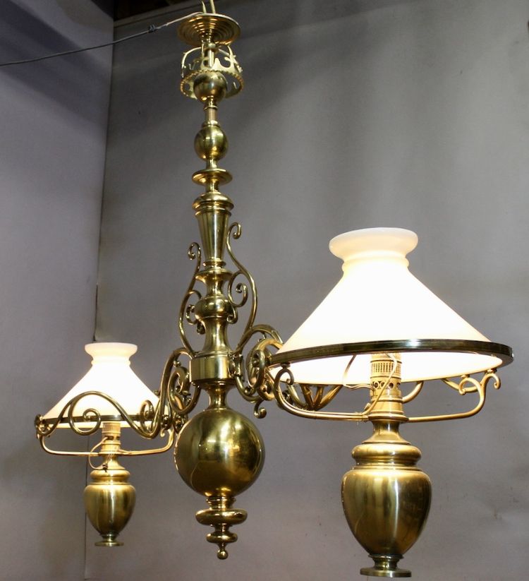 Large solid brass billiard chandelier