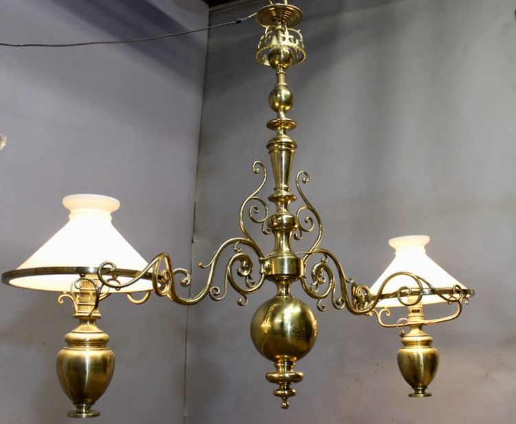 Large solid brass billiard chandelier