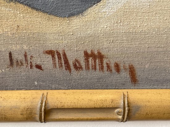 « Nu au chat », huile sur toile de G. J. Matthey, France, Art Déco, circa 1935