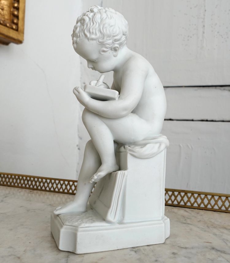 Putto, allegoria della scrittura in porcellana biscuit dopo Canova - Manifattura Samson