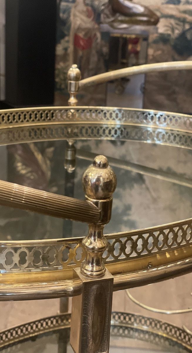 Rolltisch, Bar aus Messing und Rauchglas -Frankreich Jahr 1950-1960