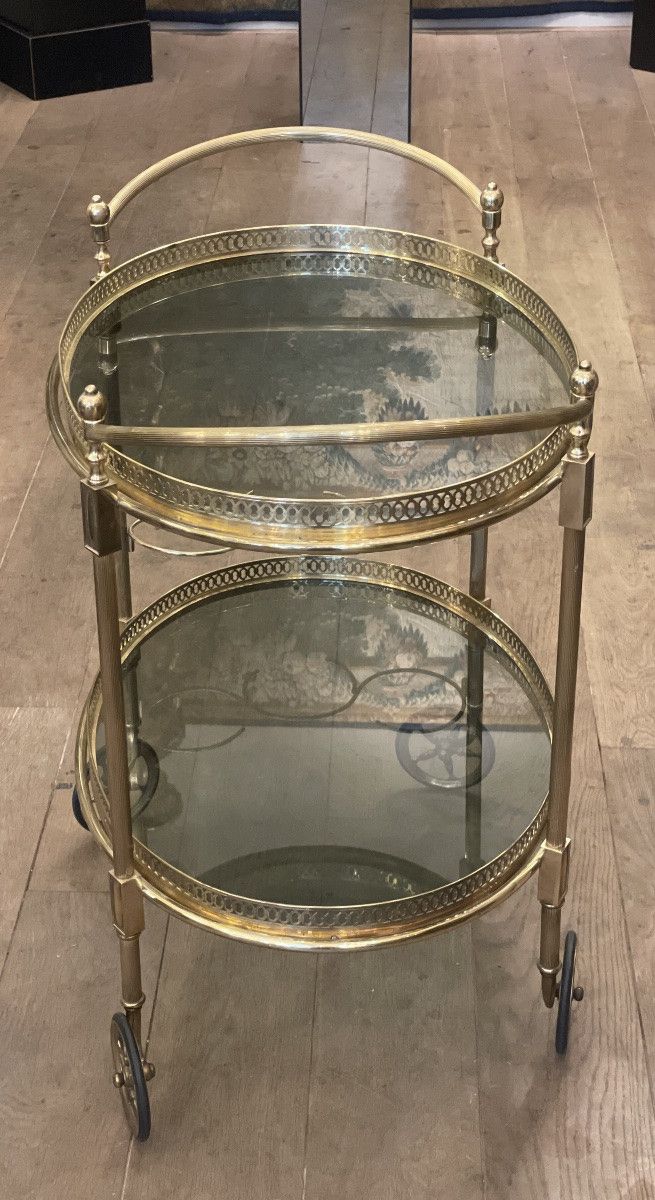 Rolltisch, Bar aus Messing und Rauchglas -Frankreich Jahr 1950-1960