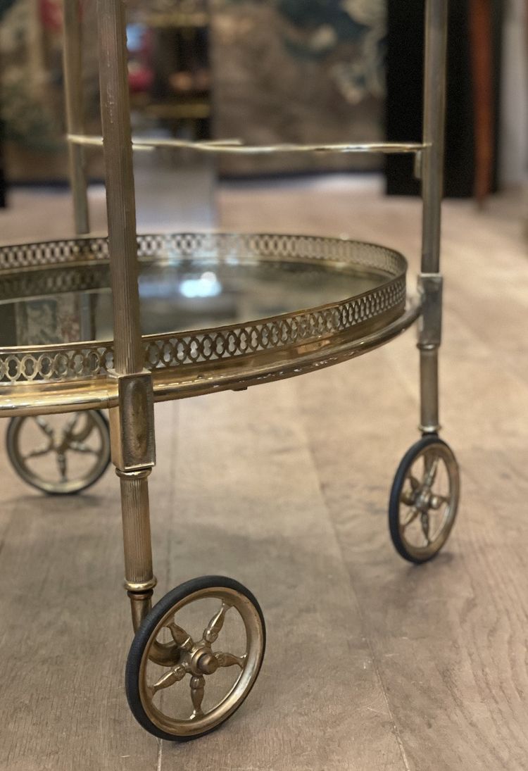 Rolltisch, Bar aus Messing und Rauchglas -Frankreich Jahr 1950-1960