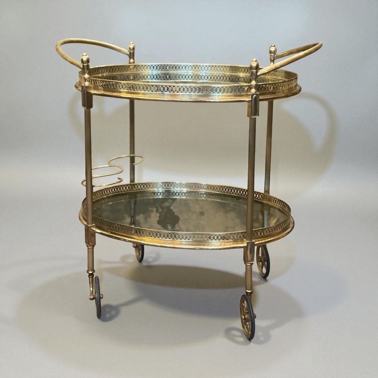 Rolltisch, Bar aus Messing und Rauchglas -Frankreich Jahr 1950-1960