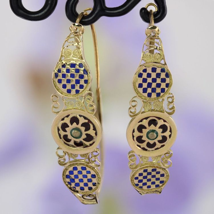 Boucles d'oreilles poissardes émail or jaune