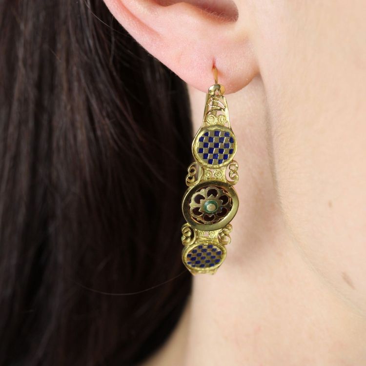 Boucles d'oreilles poissardes émail or jaune
