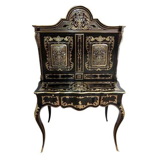 Rare Cabinet en Bois Noirci et Laiton, époque Napoléon III - XIXe