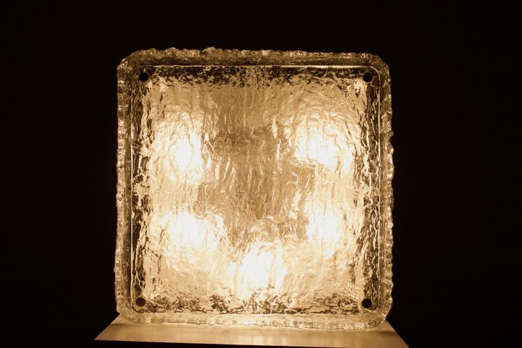 Large square ceiling light in Murano Ice Glass