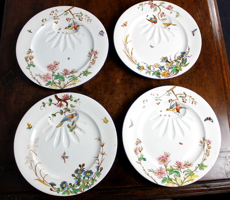 Service à viande en faïence fine de Bordeaux décor Nella oiseaux et fleurs japonisant ép. 19ème