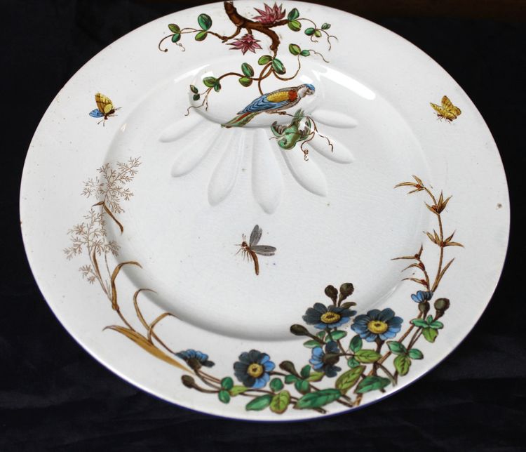 Service à viande en faïence fine de Bordeaux décor Nella oiseaux et fleurs japonisant ép. 19ème