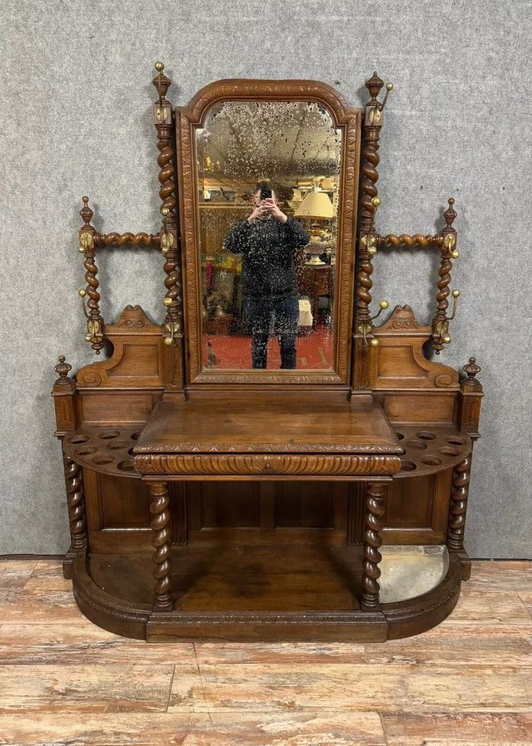 Renaissance-style oak coat rack from a castle, circa 1850