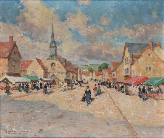 Henry Charles Séné (1889-1961) Huile sur toile "Scène de Marché"