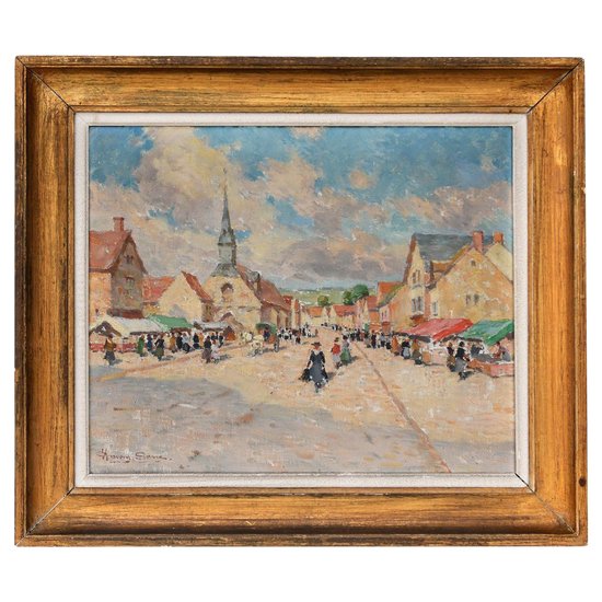 Henry Charles Séné (1889-1961) Huile sur toile "Scène de Marché"
