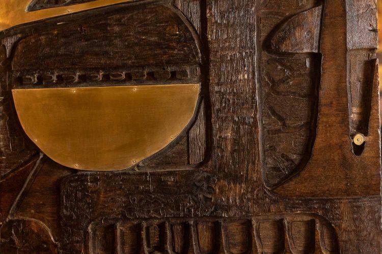 V. de Segonzac. Modernist triptych in carved wood. Contemporary. LS66703002