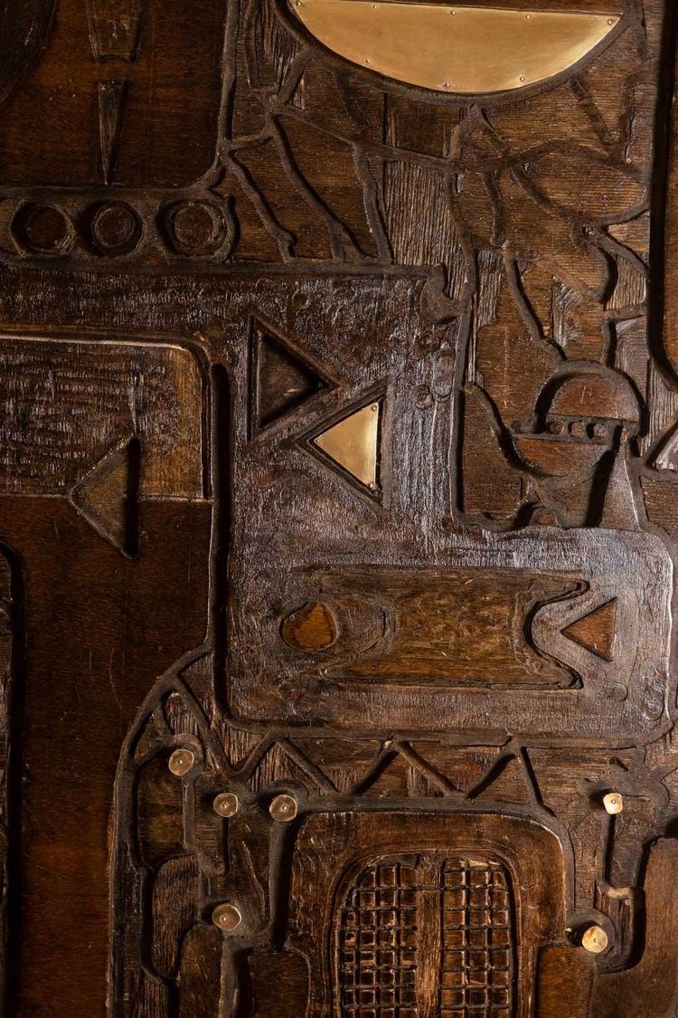 V. de Segonzac. Modernist triptych in carved wood. Contemporary. LS66703002