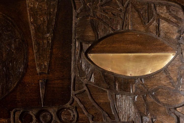 V. de Segonzac. Modernist triptych in carved wood. Contemporary. LS66703002