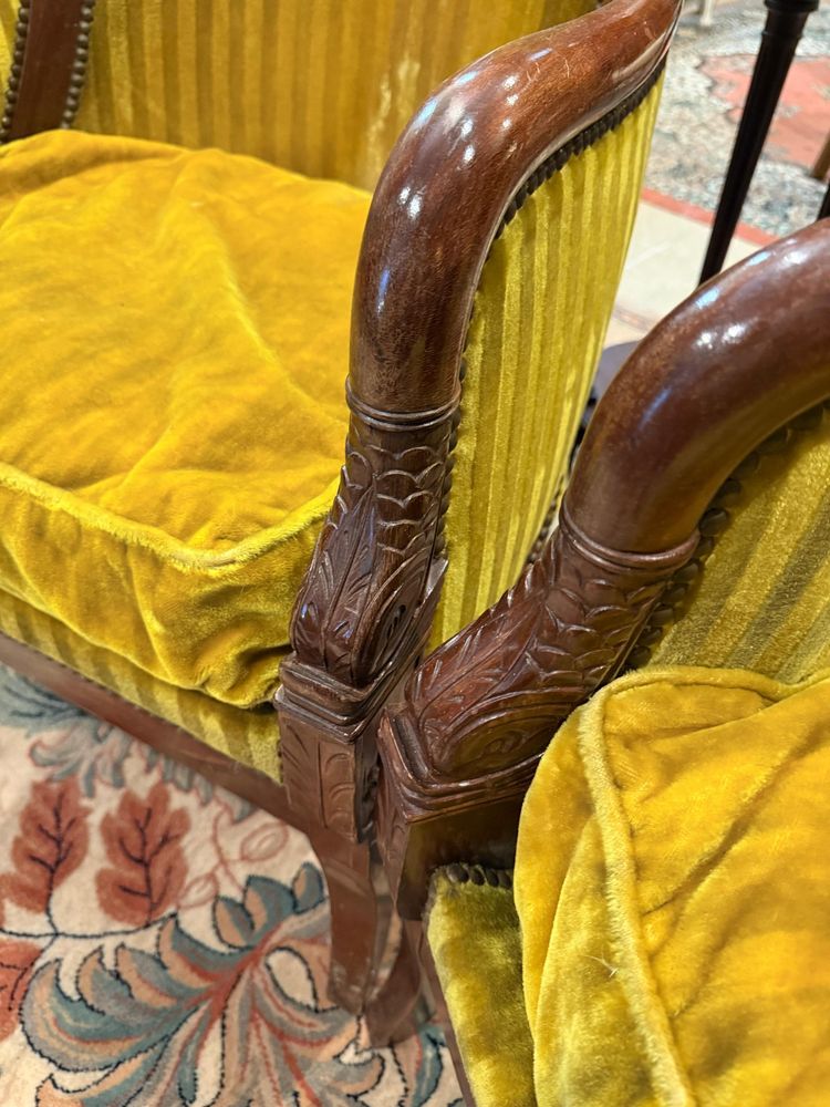 Paire de Bergères Gondole  Empire en Acajou et placage Acajou -  XIXème