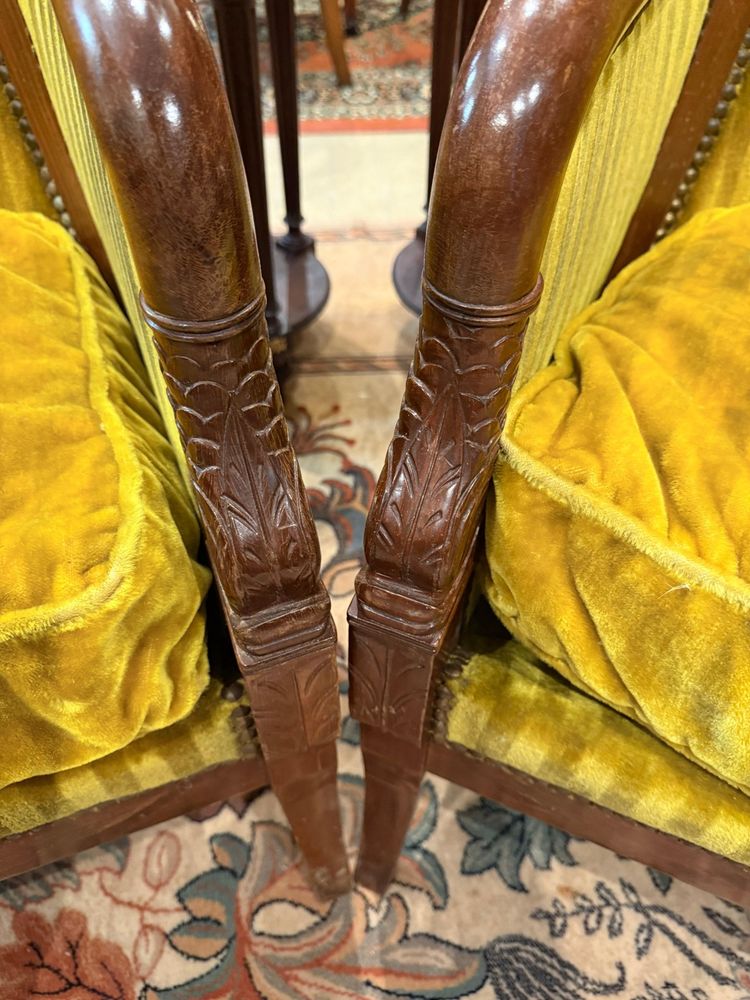 Paire de Bergères Gondole  Empire en Acajou et placage Acajou -  XIXème