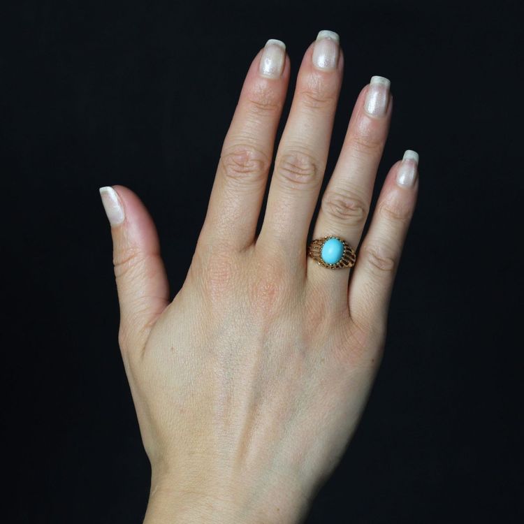 Bague or dôme torsadé pierre turquoise
