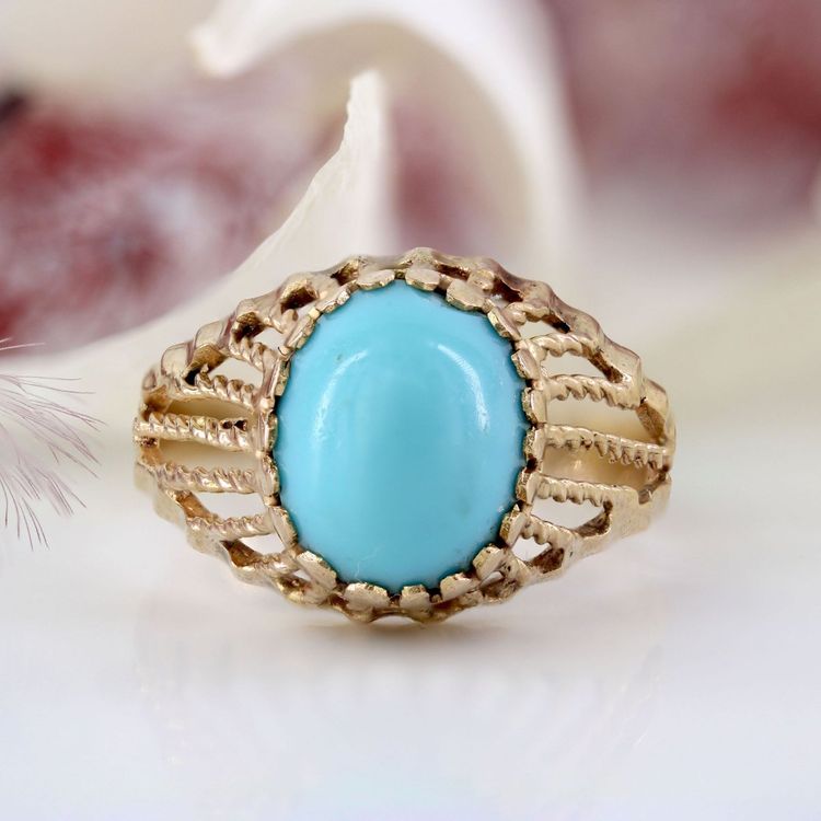 Bague or dôme torsadé pierre turquoise