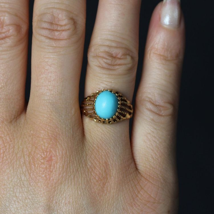 Bague or dôme torsadé pierre turquoise