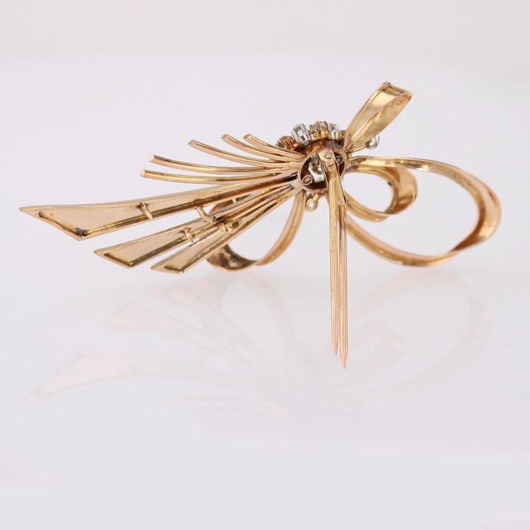 Spilla a fiocco vintage in oro rosa e diamanti