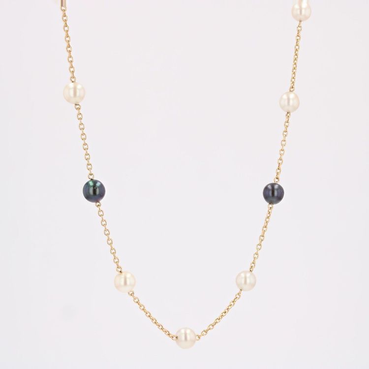 Collier or jaune perles de culture blanches et grises
