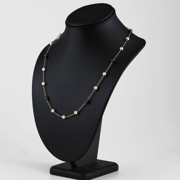 Collier or jaune perles de culture blanches et grises