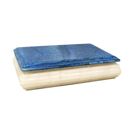 1960 Superbe Boite Bleue et Blanche en Albâtre. Fabriqué en Italie
