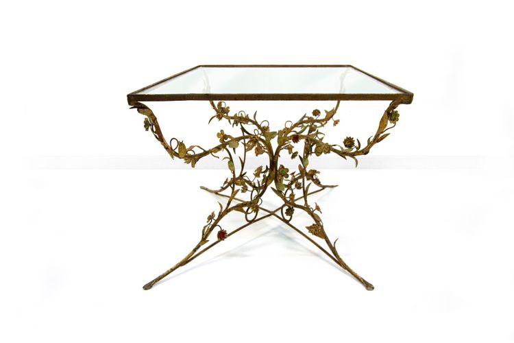 Table basse en fer forgé et verre, XXe siècle