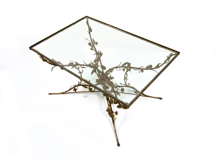Table basse en fer forgé et verre, XXe siècle