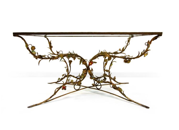 Table basse en fer forgé et verre, XXe siècle