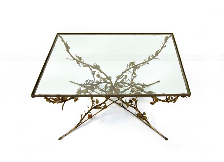 Table basse en fer forgé et verre, XXe siècle