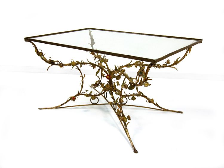 Table basse en fer forgé et verre, XXe siècle