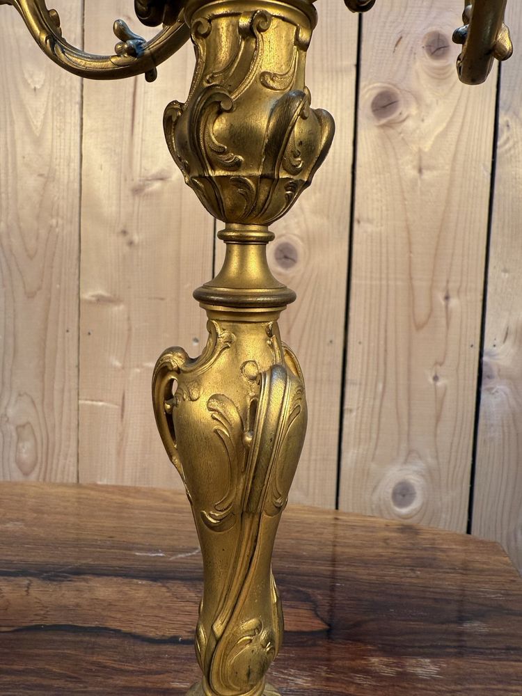 Pair of Louis XV style candelabra in gilded bronze signed Ferdinand Barbedienne