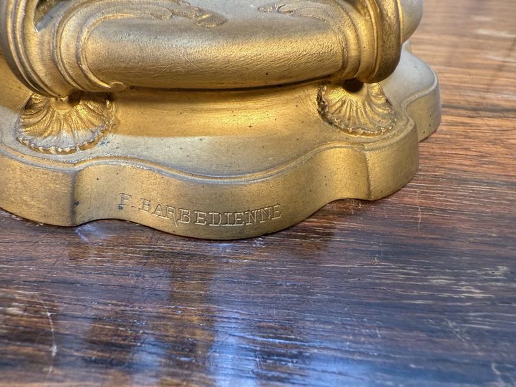 Pair of Louis XV style candelabra in gilded bronze signed Ferdinand Barbedienne