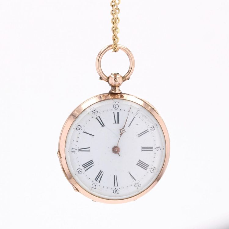 Montre ancienne de col or rose gravé