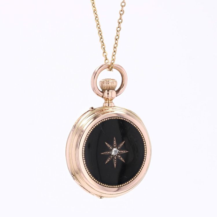 Montre de col émail noir étoile diamantée
